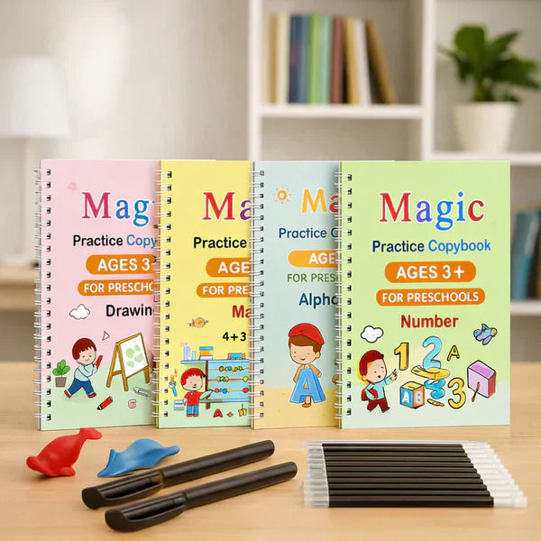 Magic Practice Copybook (4 Book +1 Pen +1 Grip + 10 Refill)