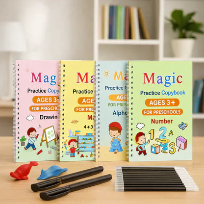 Magic Practice Copybook (4 Book +1 Pen +1 Grip + 10 Refill)