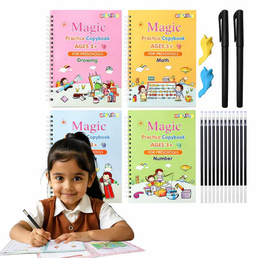 Magic Practice Copybook (4 Book +1 Pen +1 Grip + 10 Refill)