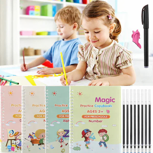 Magic Practice Copybook (4 Book +1 Pen +1 Grip + 10 Refill)