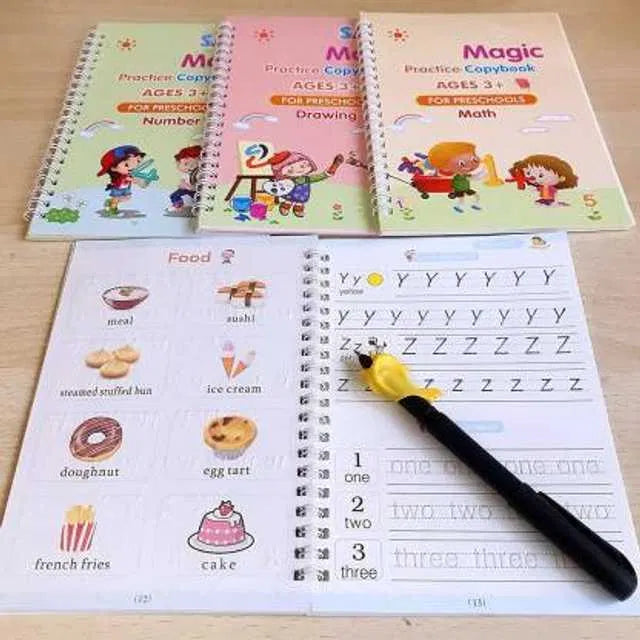 Magic Practice Copybook (4 Book +1 Pen +1 Grip + 10 Refill)