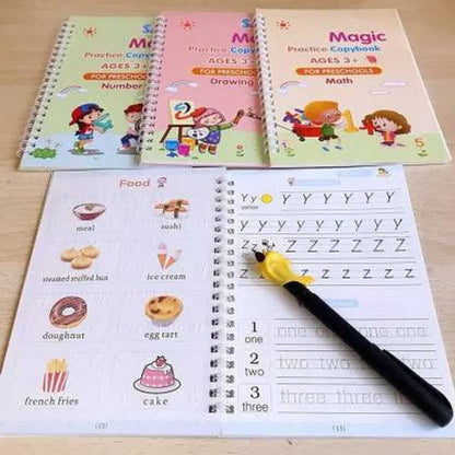 Magic Practice Copybook (4 Book +1 Pen +1 Grip + 10 Refill)
